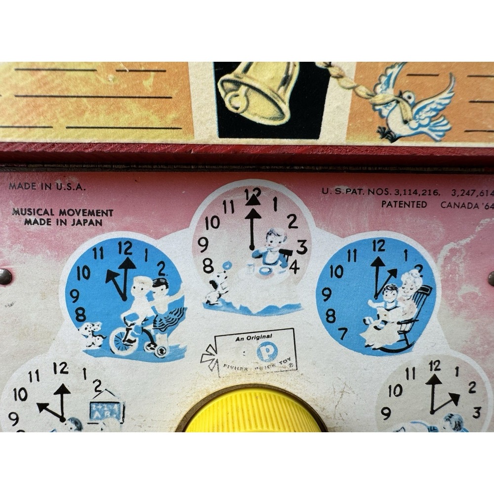Vintage 1960s Fisher Price Music Box Teaching Clock Model #998 Works - Picture 10 of 12